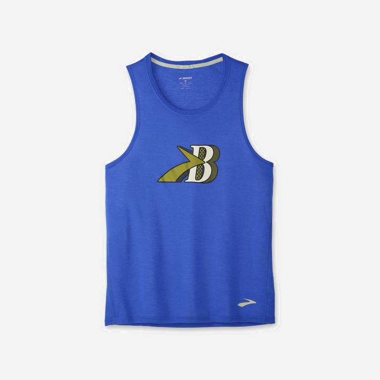 Brooks Distance Graphic Hombre Camiseta Sin Mangas - Azules (2614EYBPC)